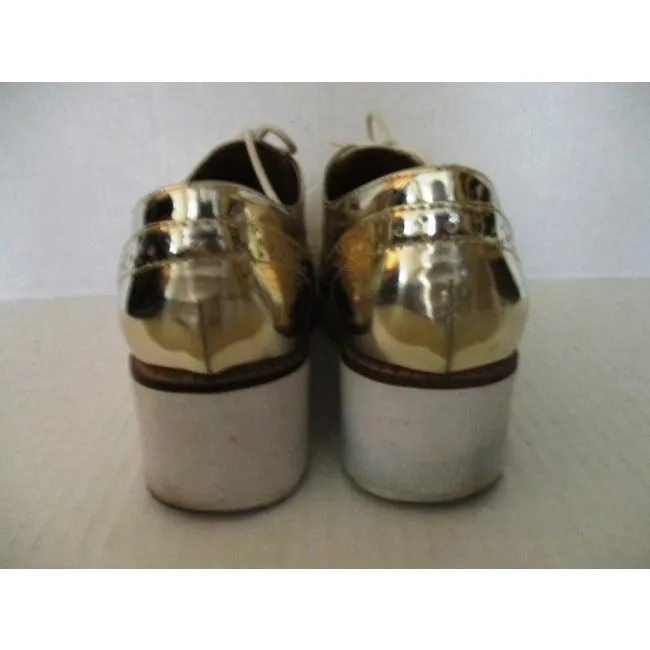 Aldo Gold Metallic Oxford Lace Up Flats Sneakers Size Us