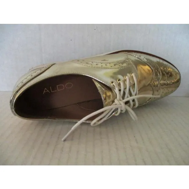 Aldo Gold Metallic Oxford Lace Up Flats Sneakers Size Us