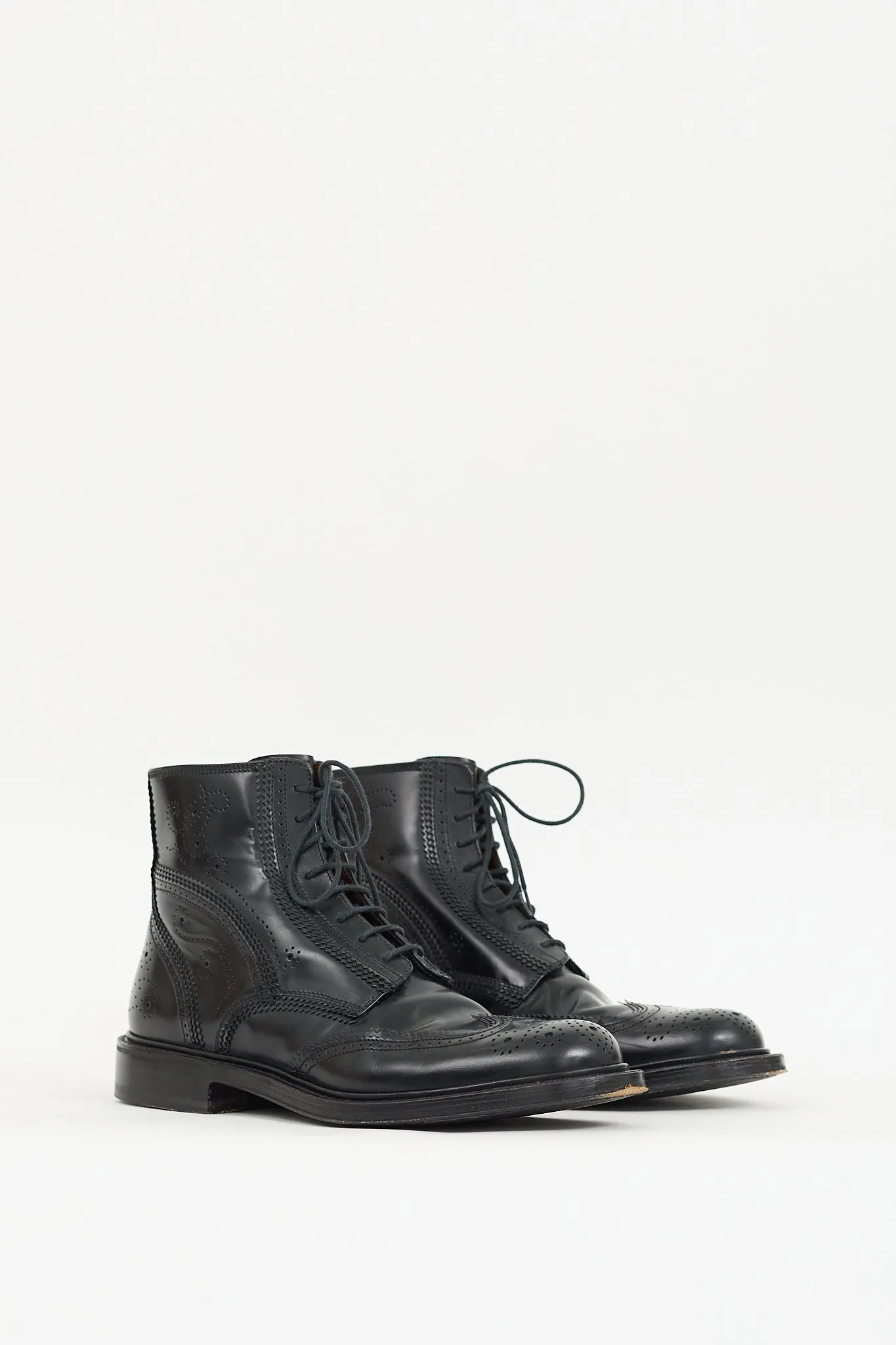Black Leather Brogue Boot