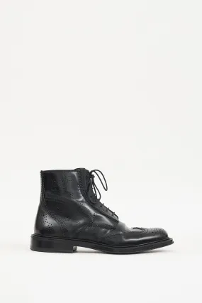 Black Leather Brogue Boot
