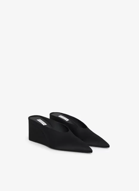Cube Wedge Mules 75 in Black Satin