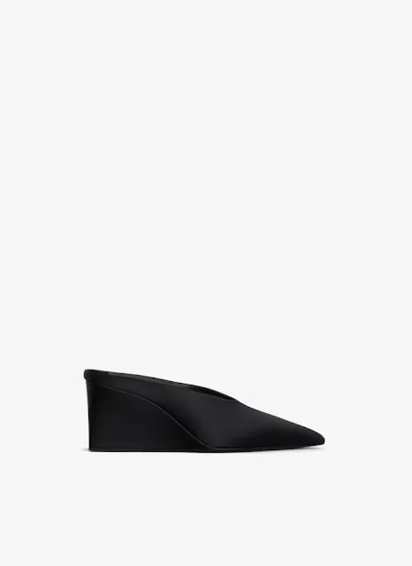 Cube Wedge Mules 75 in Black Satin