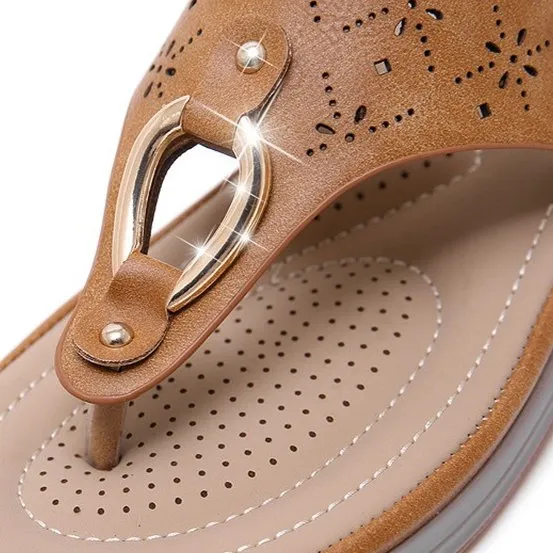 Cuzcare Best Women Orthopedic Sandals Breathable Metal Decoration Flip-flops Modern Ladies