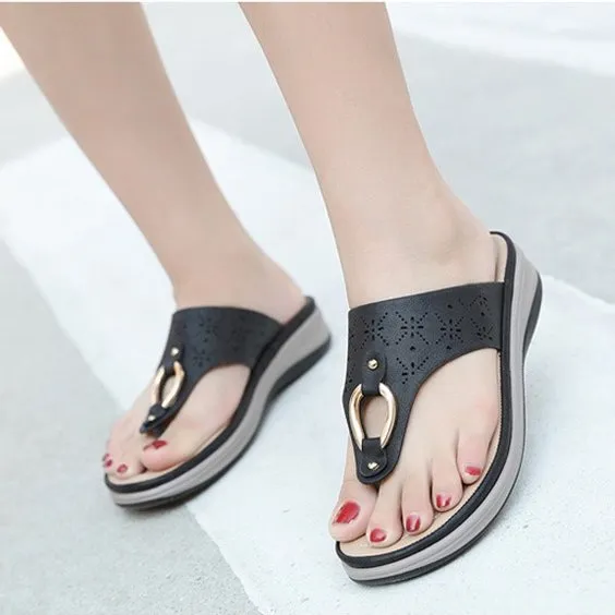 Cuzcare Best Women Orthopedic Sandals Breathable Metal Decoration Flip-flops Modern Ladies