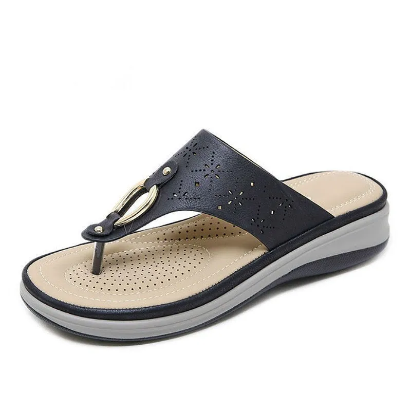 Cuzcare Best Women Orthopedic Sandals Breathable Metal Decoration Flip-flops Modern Ladies