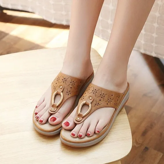 Cuzcare Best Women Orthopedic Sandals Breathable Metal Decoration Flip-flops Modern Ladies