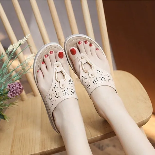 Cuzcare Best Women Orthopedic Sandals Breathable Metal Decoration Flip-flops Modern Ladies