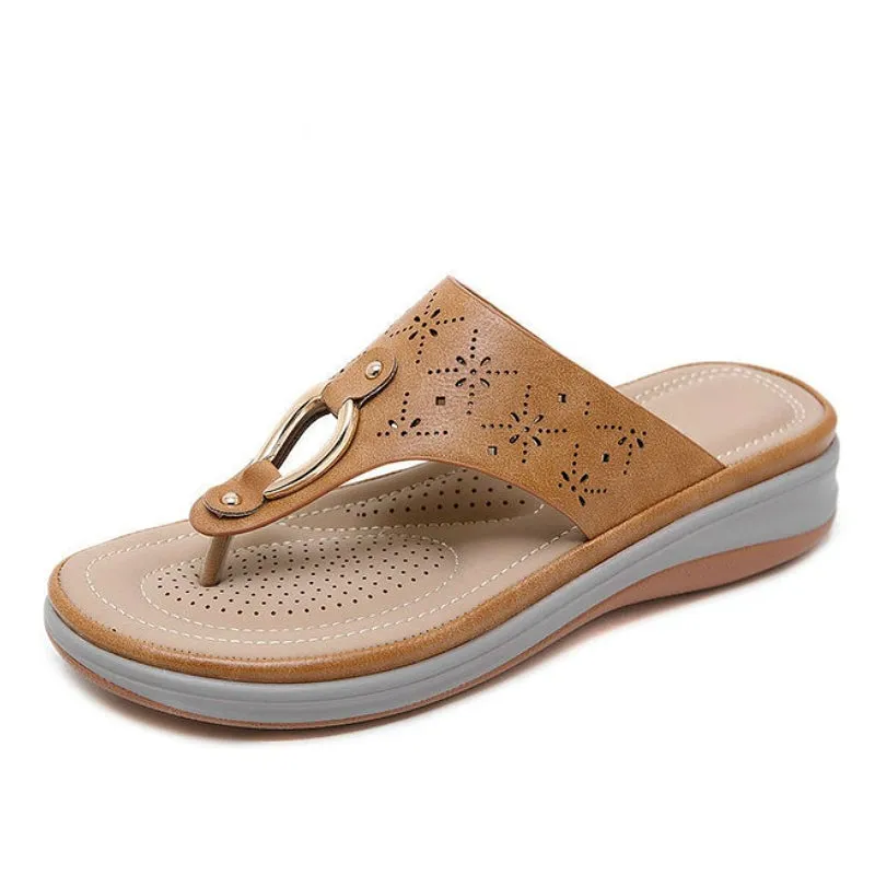 Cuzcare Best Women Orthopedic Sandals Breathable Metal Decoration Flip-flops Modern Ladies