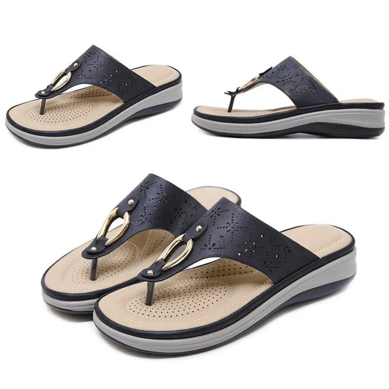 Cuzcare Best Women Orthopedic Sandals Breathable Metal Decoration Flip-flops Modern Ladies