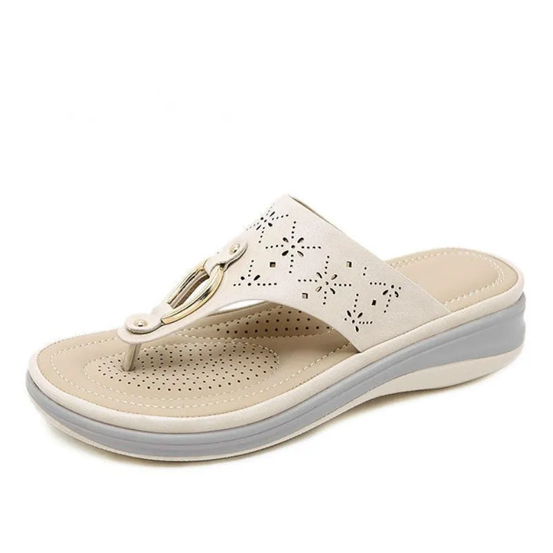 Cuzcare Best Women Orthopedic Sandals Breathable Metal Decoration Flip-flops Modern Ladies
