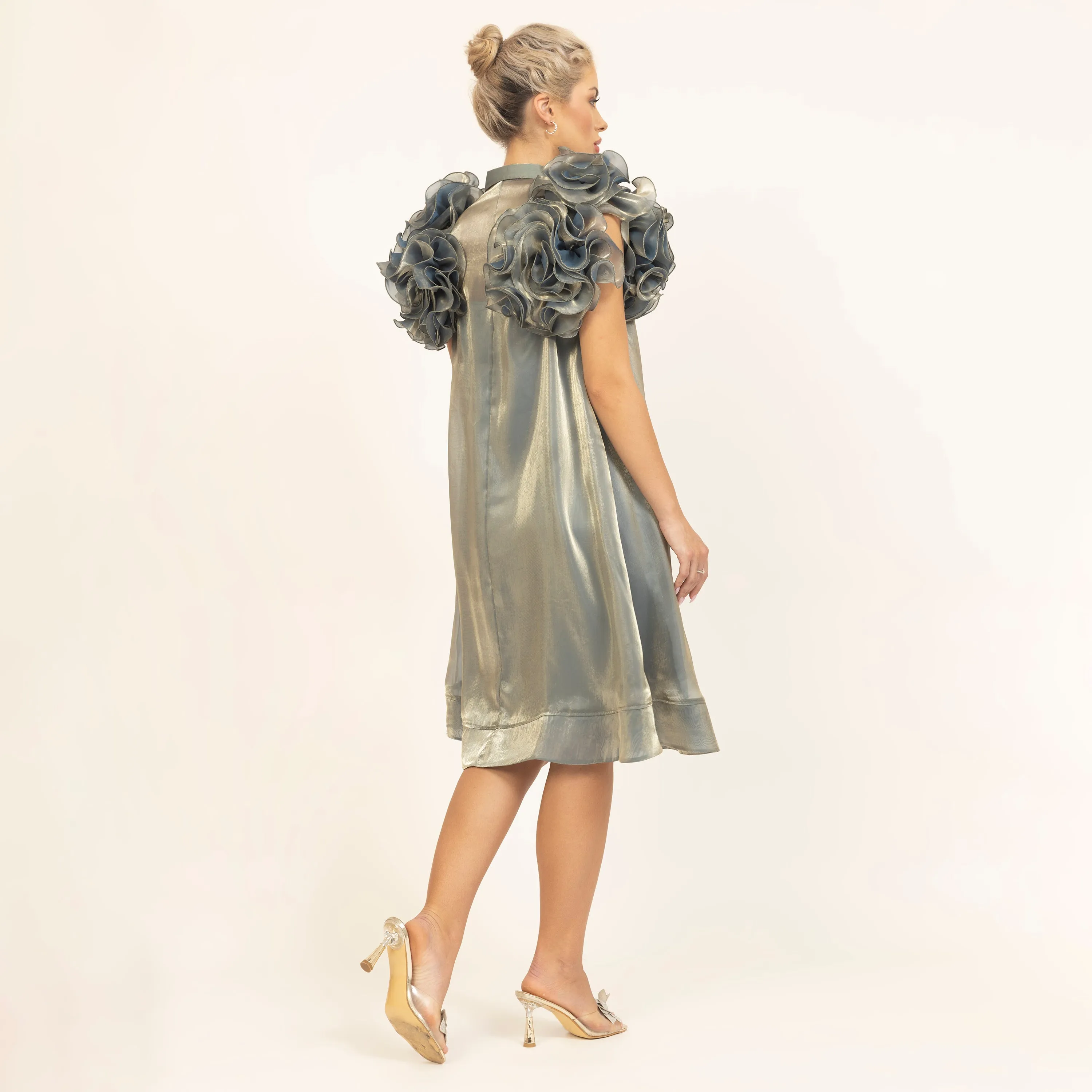 Green Flower Satin Organza Jacket With Speghetti