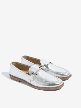 LUNA BLU Silver Hardware Design Glossy Leather Loafers