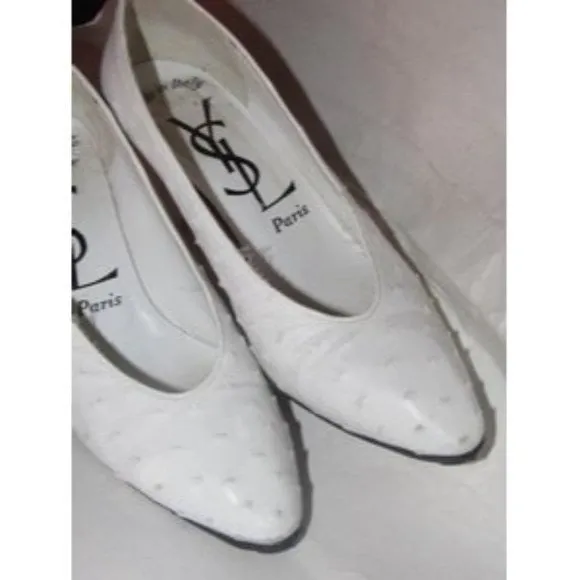 Saint Laurent Vintage White Ostrich Almond Toe Heels