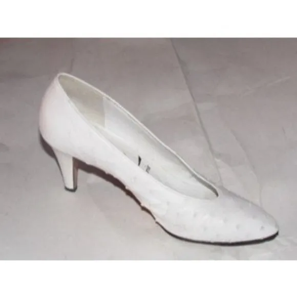 Saint Laurent Vintage White Ostrich Almond Toe Heels