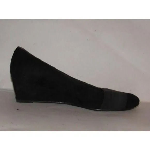 Stuart Weitzman Black Suede Wedges w Fabric Accents