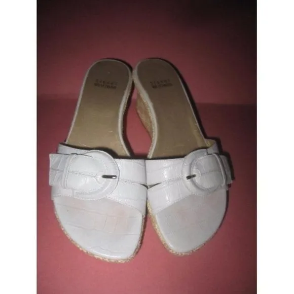 Stuart Weitzman White Croc Embossed Leather Mules