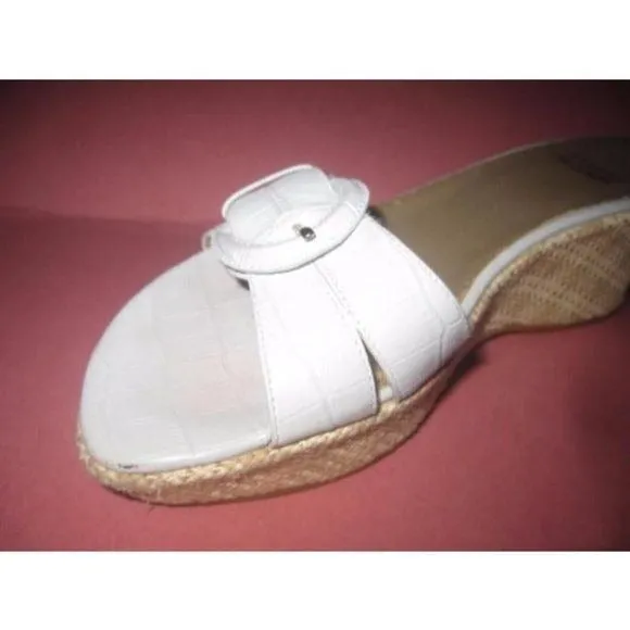 Stuart Weitzman White Croc Embossed Leather Mules