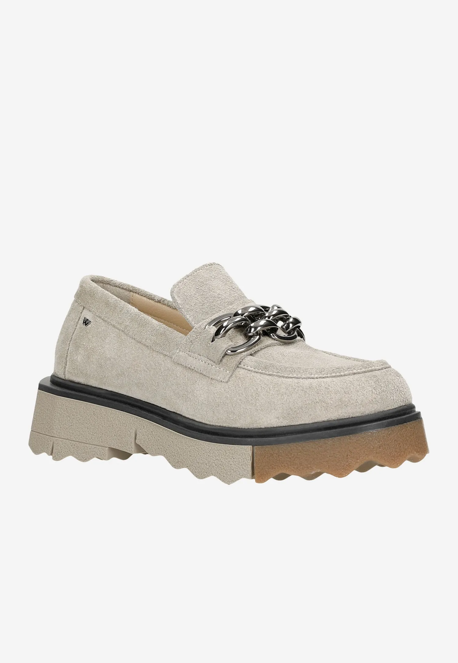 Wojas Beige Leather Loafers with Two-color Soles | 4617664